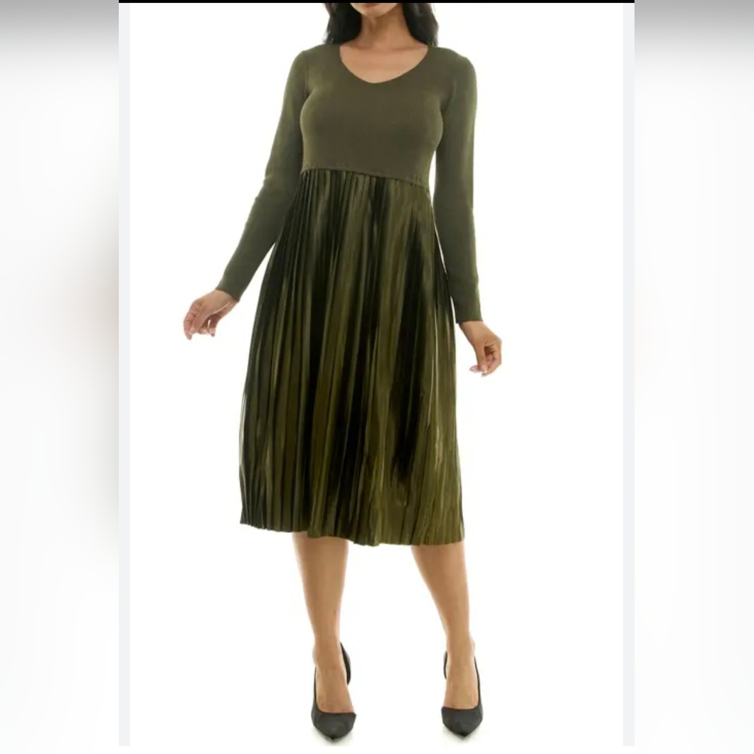 Nina Leonard Knit Top Soft Pleats Everyday Elegance Dark Olive Dress Plus Sz 1x